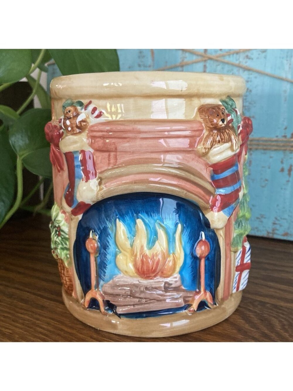 Christmas Mug 20oz Susan Winget Certified Intl. 3D Window Scene Fireplace
